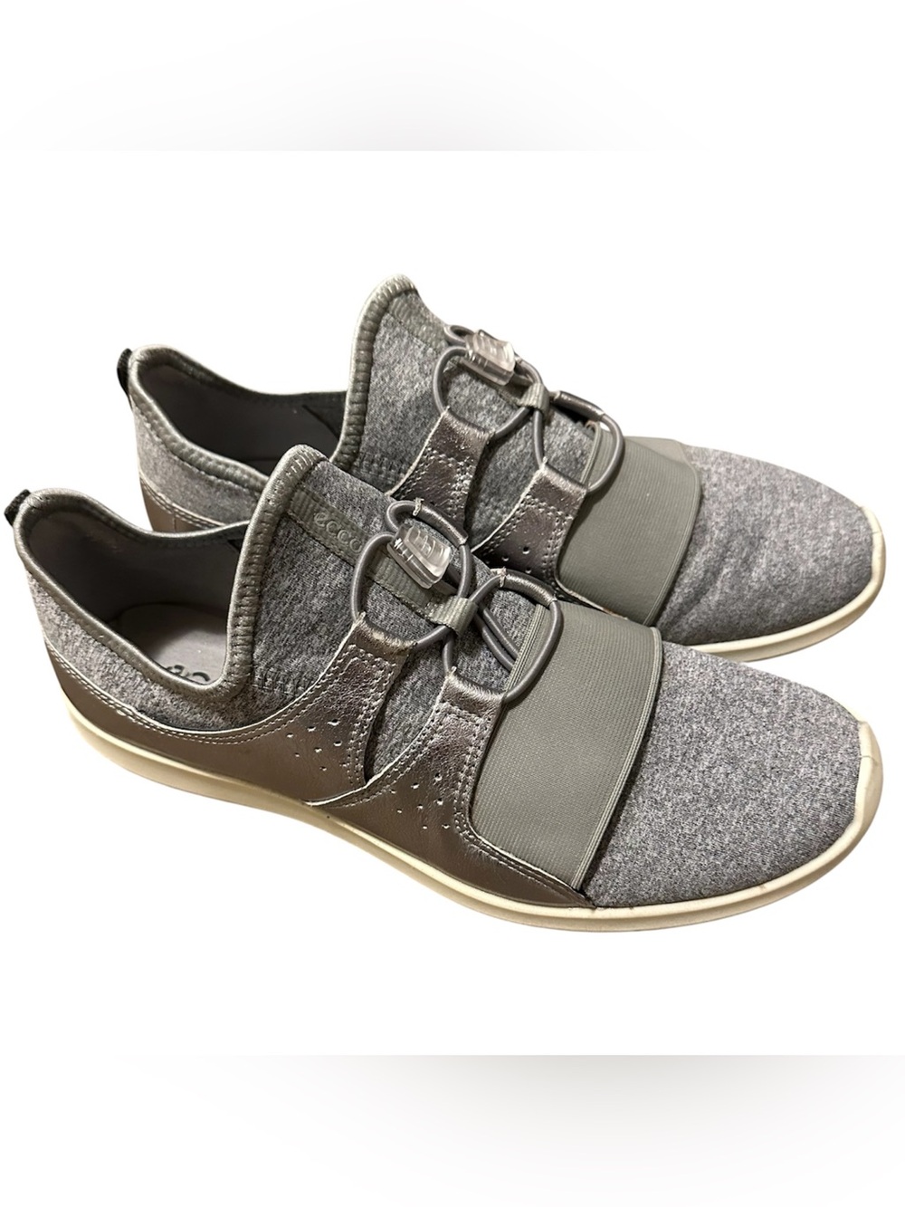 ECCO Women's Gray Knit Slip-On Sneakers with Elastic Strap
